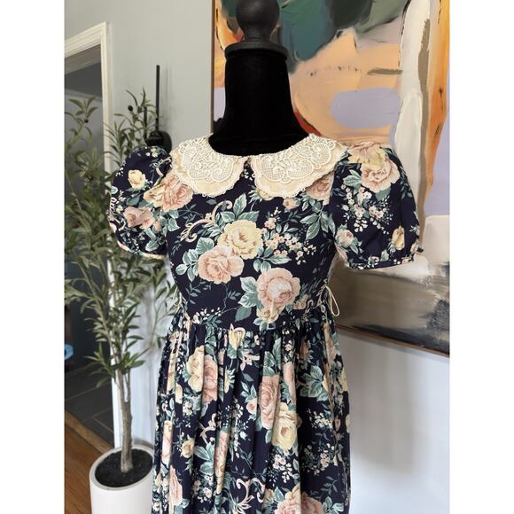 VTG 80’s 90s Jessica McClintock Gunne Sax Girls Cottagecore Lace Floral Dress 6 - Picture 1 of 7